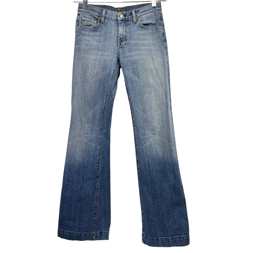7 For All Mankind Flare Jeans Women 27 Blue Boho Western Casual Distressed Hem - Picture 2 of 11